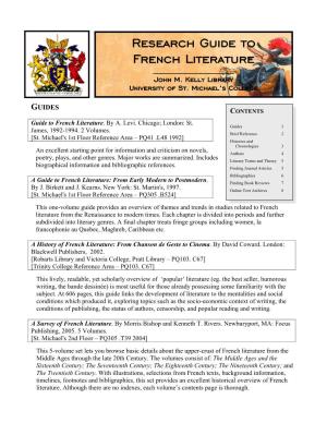 Research Guide to French Literature
