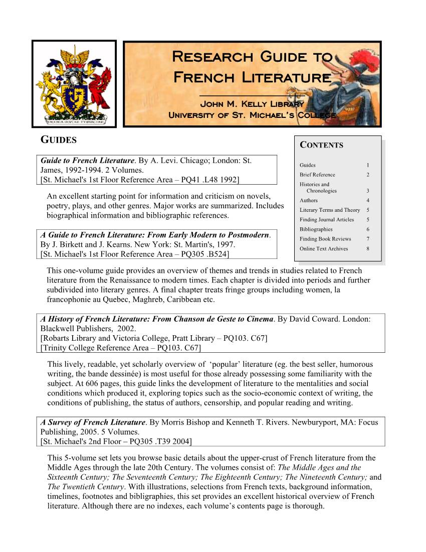 Research Guide to French Literature