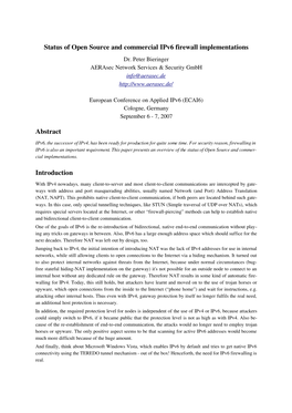 Status of Open Source and Commercial Ipv6 Firewall Implementations (Paper)