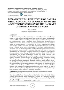 Toward the Tallest Statue of Garuda Wisnu Kencana: an Exploration of the Architectonic Design of the Land Art of Nyoman Nuarta’S Work