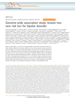 Genome-Wide Association Study Reveals Two New Risk Loci for Bipolar Disorder