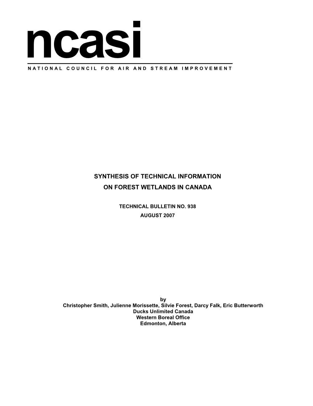 TB938 Synthesis of Technical Information on Forest Wetlands In