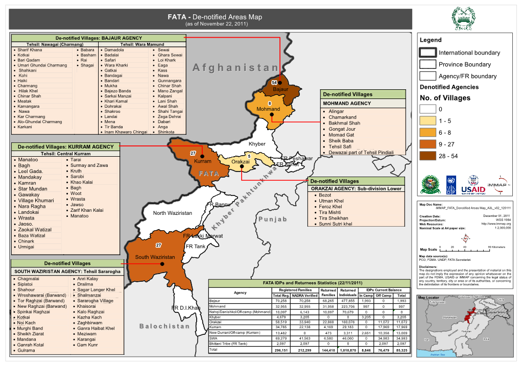 FATA - De-Notified Areas Map (As of November 22, 2011)