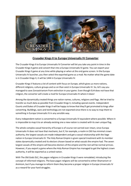 Crusader Kings II to Europa Universalis IV Converter Summary