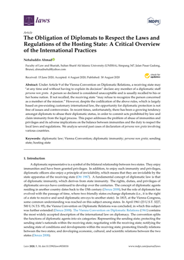 The Obligation of Diplomats to Respect the Laws and Regulations of the Hosting State: a Critical Overview of the International Practices