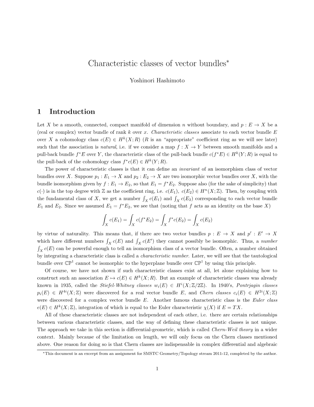 Characteristic Classes of Vector Bundles∗