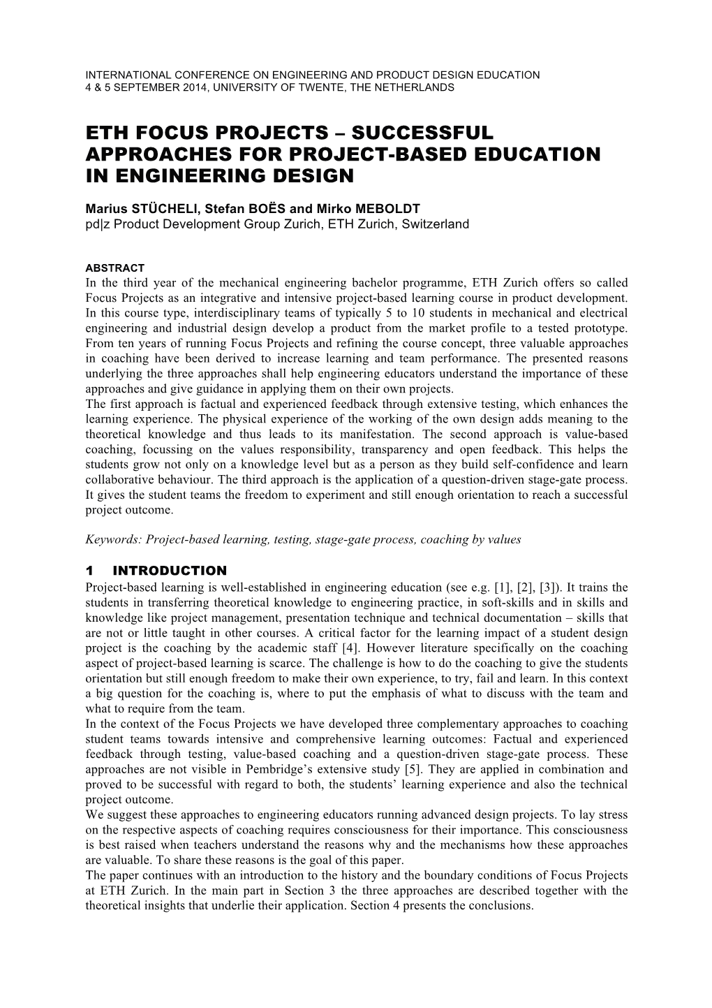 Eth Focus Projects – Successful Approaches for Project-Based Education in Engineering Design