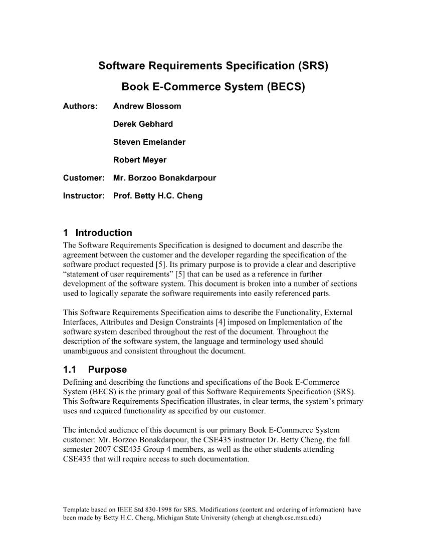 Software Requirements Specification (SRS) Book E-Commerce System (BECS)