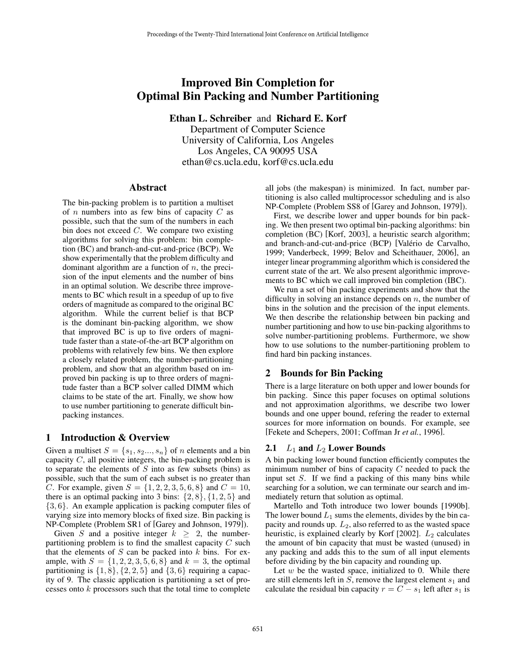 Improved Bin Completion for Optimal Bin Packing and Number Partitioning