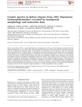 Cryptic Species in Iphisa Elegans Gray, 1851 (Squamata: Gymnophthalmidae) Revealed by Hemipenial Morphology and Molecular Data