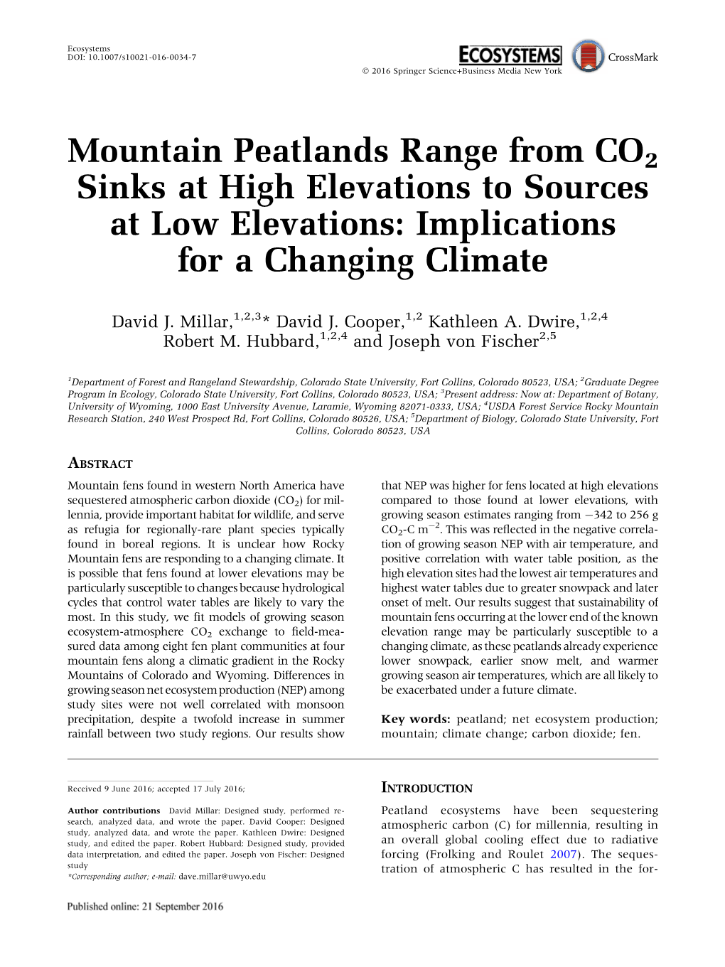 Mountain Peatlands Range from CO2 Sinks at High Elevations to Sources at Low Elevations: Implications for a Changing Climate