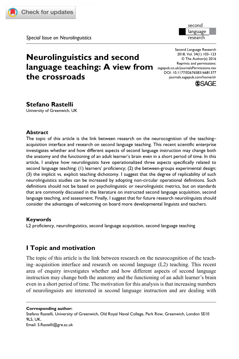 Neurolinguistics and Second Language Teaching