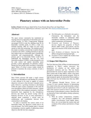 Planetary Science with an Interstellar Probe