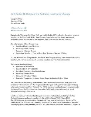 IGHS Poster 01: History of the Australian Hand Surgery Society
