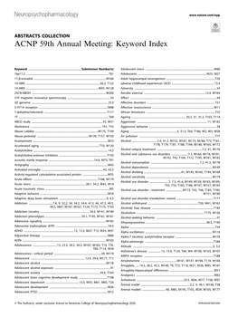 ACNP 59Th Annual Meeting: Keyword Index