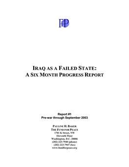 Iraq As a Failed State: a Six Month Progress Report