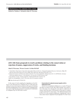 (234ÂŒ241) Some Proposals to Resolve Problems Relating to the Conservation Or Rejection of Names, Suppression of Works, and Bi