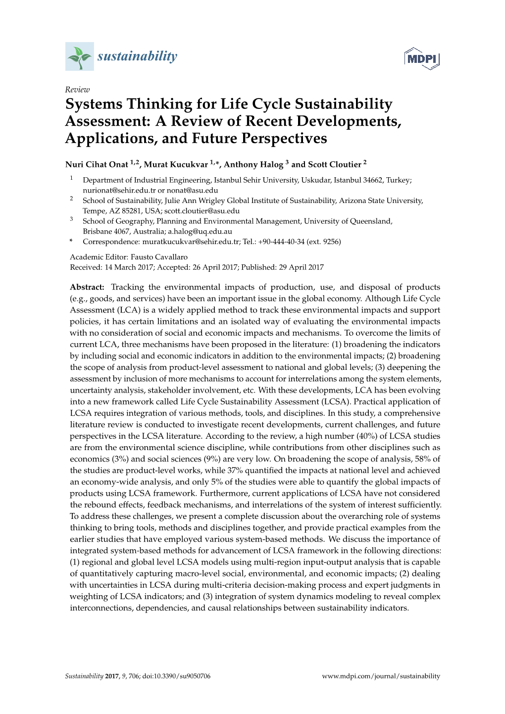 Systems Thinking for Life Cycle Sustainability Assessment: a Review of Recent Developments, Applications, and Future Perspectives