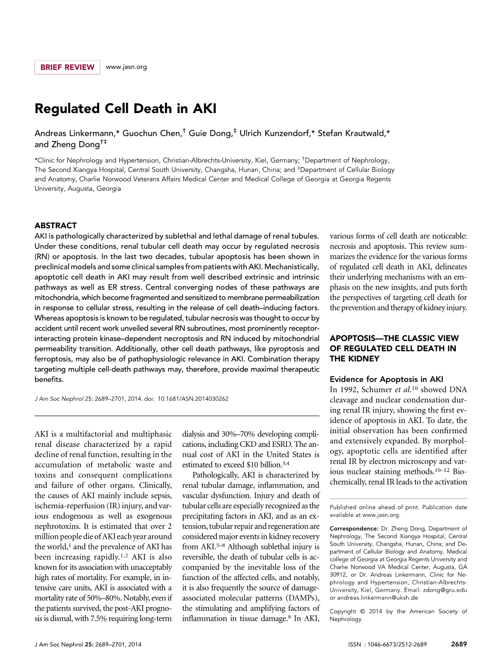 Regulated Cell Death in AKI