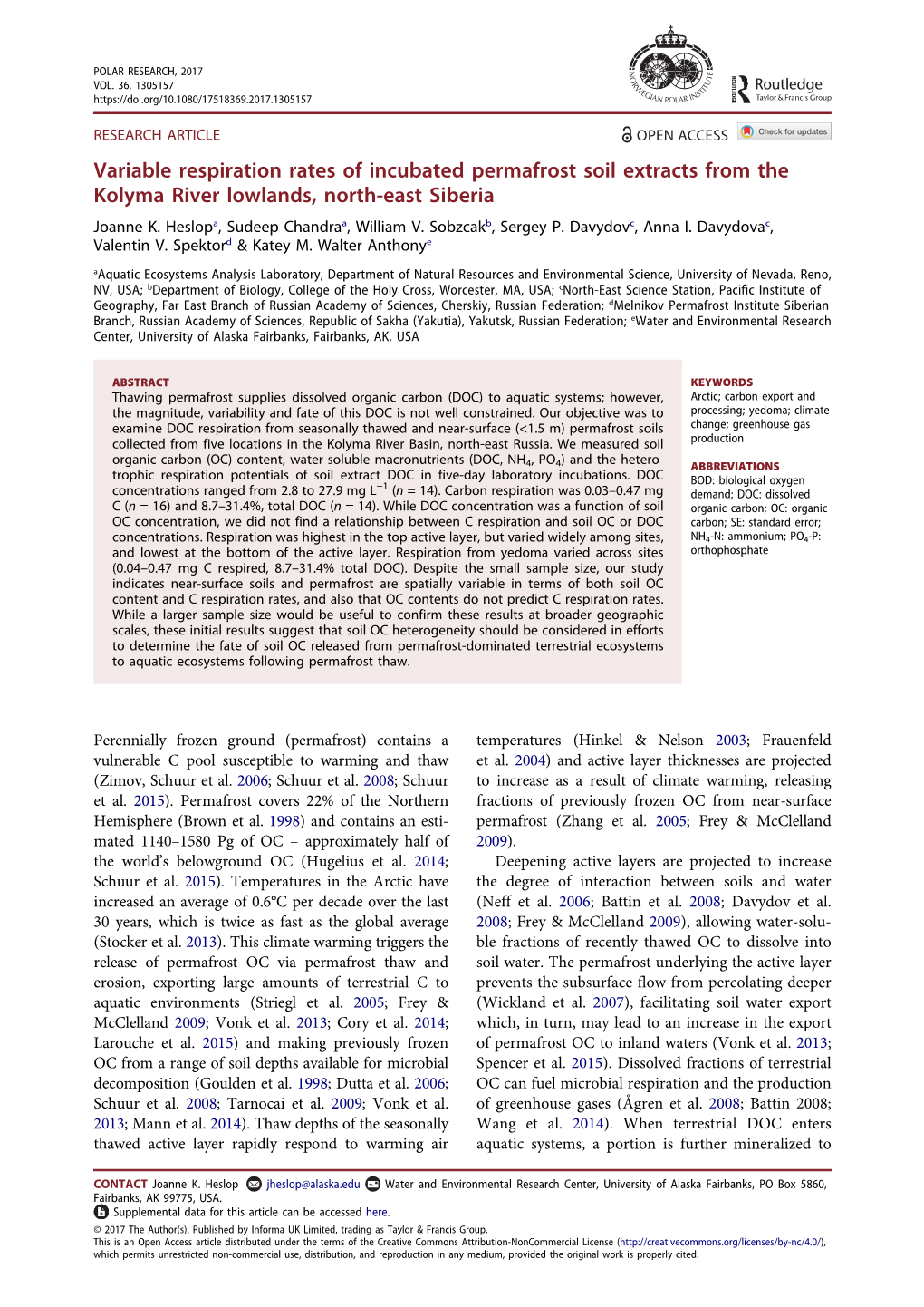 Variable Respiration Rates of Incubated Permafrost Soil Extracts from the Kolyma River Lowlands, North-East Siberia