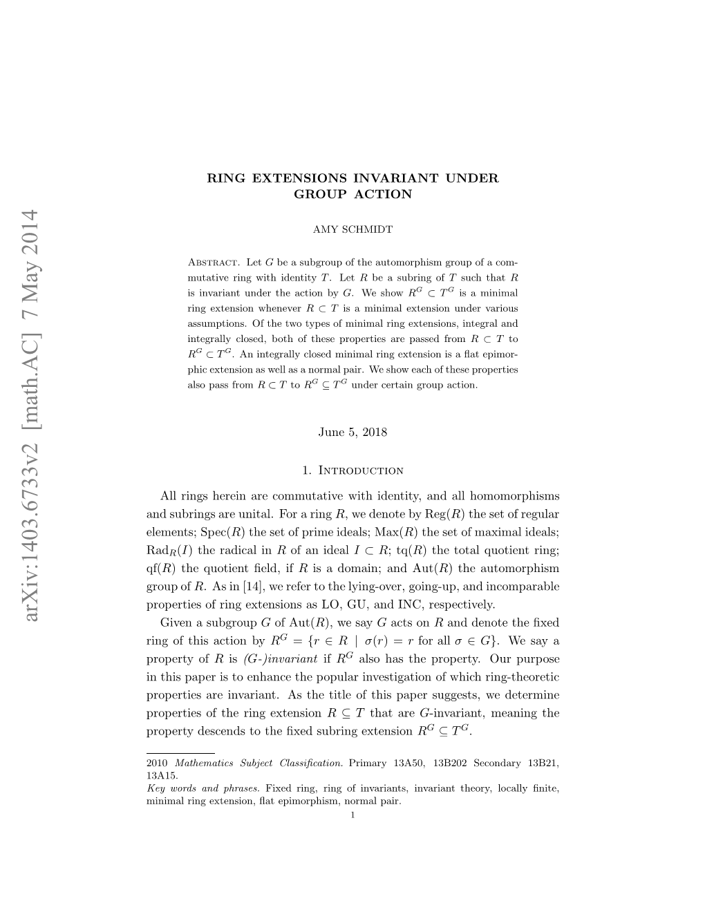 Ring Extensions Invariant Under Group Action