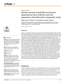 Genetic Variants in ALDH1B1 and Alcohol Dependence Risk in a British and Irish Population: a Bioinformatic and Genetic Study