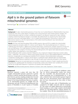 Atp8 Is in the Ground Pattern of Flatworm Mitochondrial Genomes Bernhard Egger1* , Lutz Bachmann2 and Bastian Fromm3