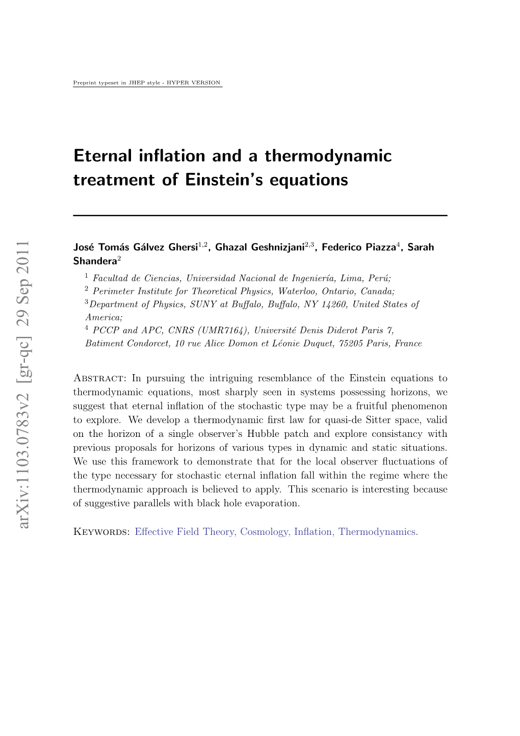 Eternal Inflation and a Thermodynamic Treatment of Einstein's Equations