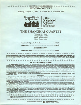 SHANGHAI QUARTET, Tuesday, August 25, 1987, 8:00 P.M. in Hamman Hall