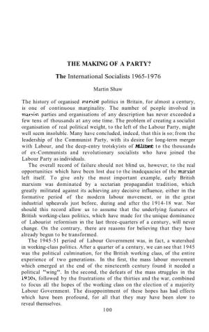 THE MAKING of a PARTY? the International Socialists 1965-1 976