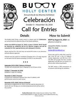 Celebración October 5 – November 18, 2018 Call for Entries
