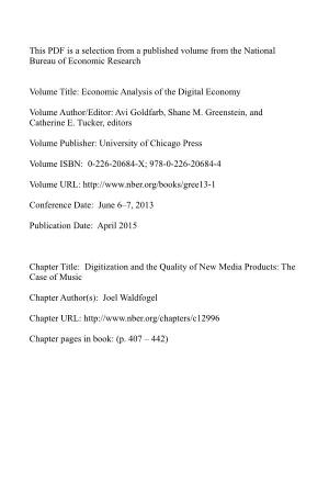 PDF Is a Selection from a Published Volume from the National Bureau of Economic Research