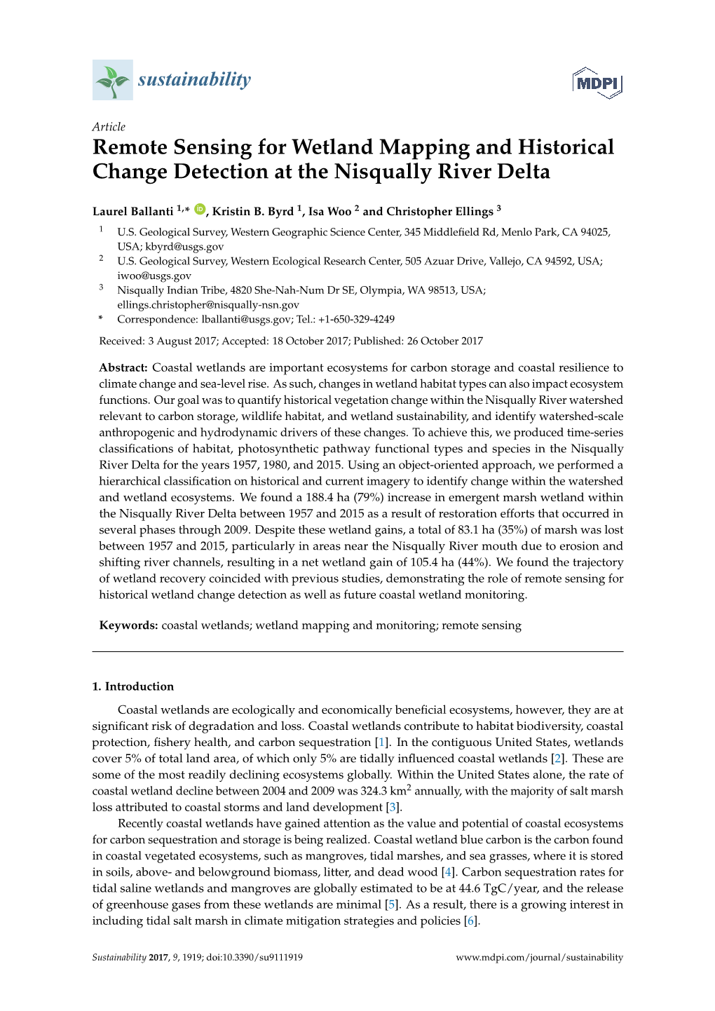 Remote Sensing for Wetland Mapping and Historical Change Detection at the Nisqually River Delta