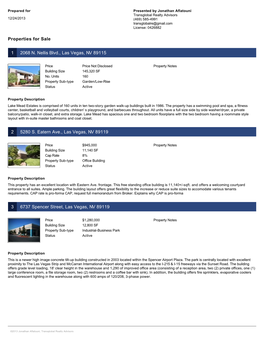 Properties for Sale 1 2068 N. Nellis Blvd., Las Vegas, NV 89115 2 5280