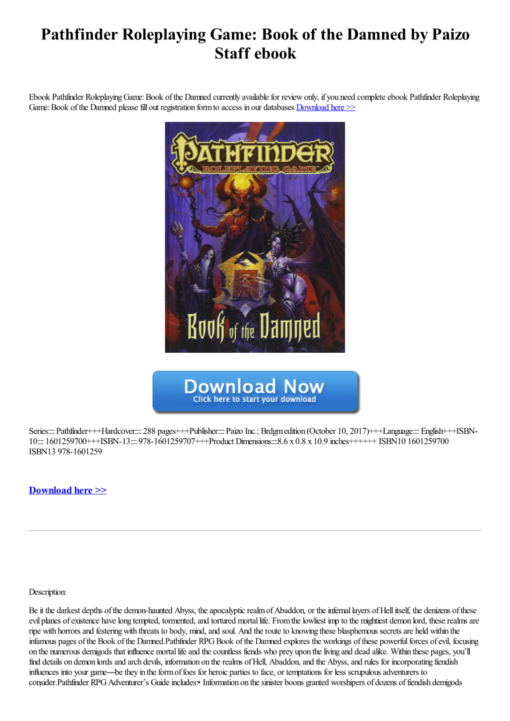Pathfinder Roleplaying Game: Book of the Damned by Paizo Staff Ebook
