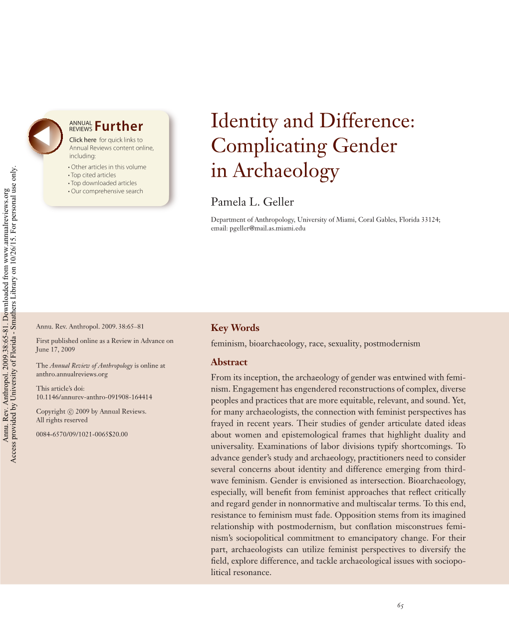 Identity and Difference: Complicating Gender in Archaeology
