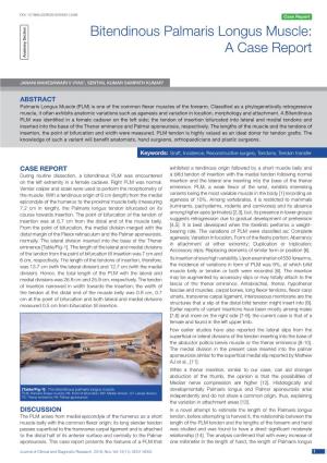 Bitendinous Palmaris Longus Muscle: ­A Case Report Anatomy Section