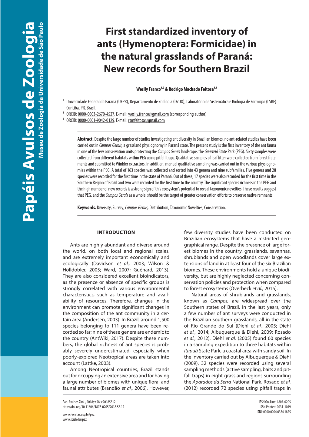 First Standardized Inventory of Ants (Hymenoptera: Formicidae) in the Natural Grasslands of Paraná: New Records for Southern Brazil