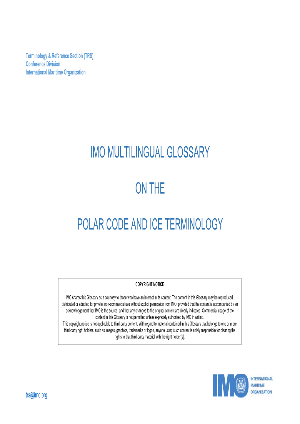 Imo Multilingual Glossary on the Polar Code and Ice