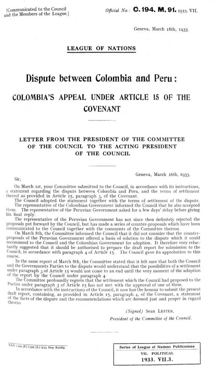 Dispute Between Colombia and Peru