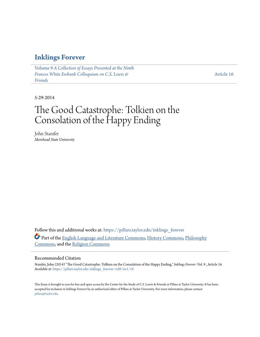The Good Catastrophe: Tolkien on the Consolation of the Happy Ending John Stanifer Morehead State University