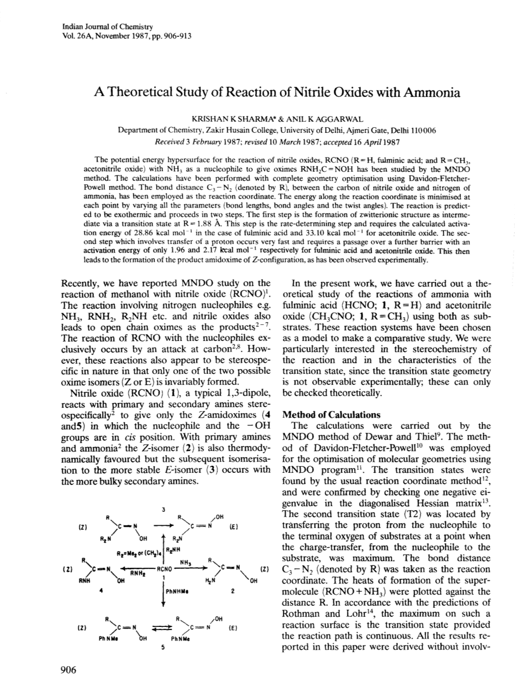 A Theoretical Study of Reaction of Nitrile Oxides with Ammonia "C
