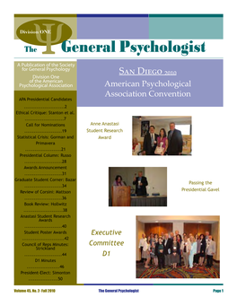 San Diego 2010 Division One of the American Psychological Association American Psychological Association Convention APA Presidential Candidates