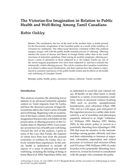 The Victorian-Era Imagination in Relation to Public Health and Well-Being Among Tamil Canadians