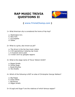Rap Music Trivia Questions Ii