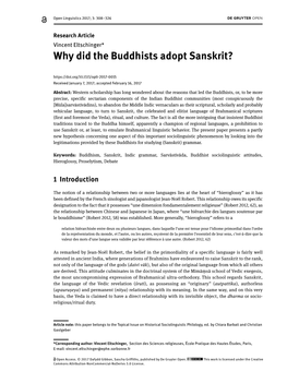 Why Did the Buddhists Adopt Sanskrit?