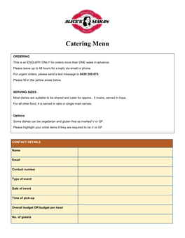 Catering Menu