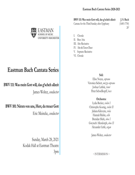 Eastman Bach Cantata Series 2020-2021