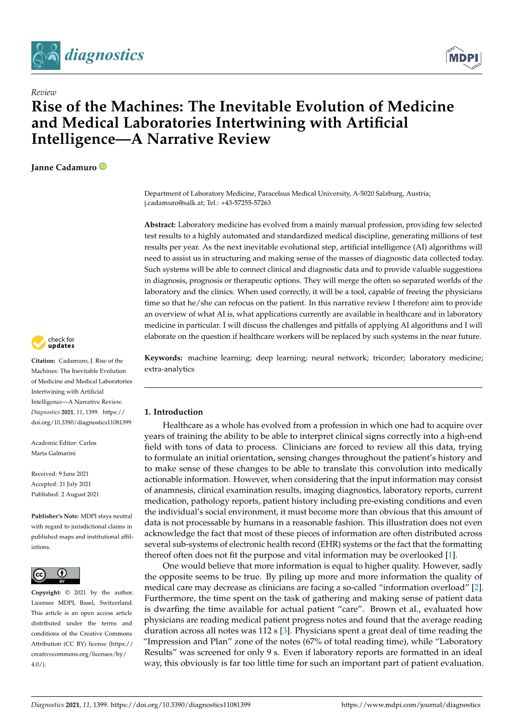 The Inevitable Evolution of Medicine and Medical Laboratories Intertwining with Artiﬁcial Intelligence—A Narrative Review