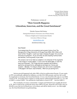 “How Growth Happens: Liberalism, Innovism, and the Great Enrichment”